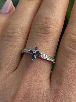 Faith 925 Sterling Silver Sapphire Cross Ring Size 8.5