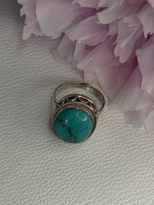 Vintage 925 Sterling Silver Turquoise Ring Size-Able