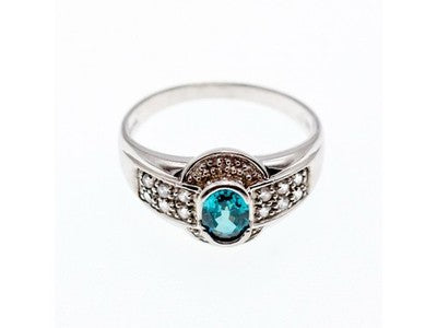 925 Sterling Silver Aquamarine & White Beryl Ring Size 14.25