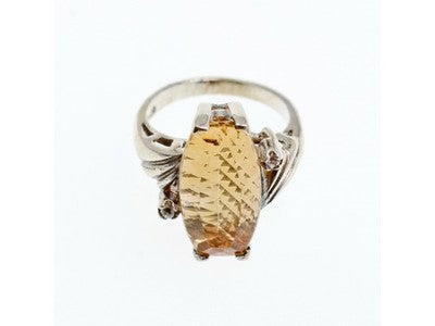 925 Sterling Silver Golden Tourmaline & Quartz Ring Size 6.5