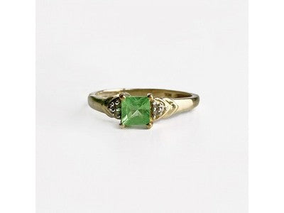 10K Yellow Gold Tsavorite & Diamonds Ring Size 6.25