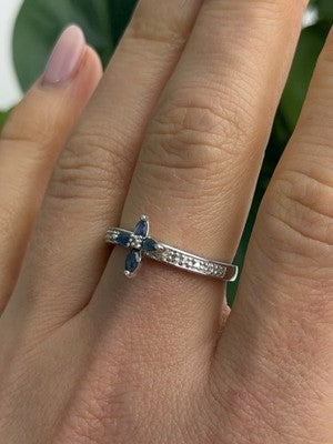 Faith 925 Sterling Silver Sapphire Cross Ring Size 8.5