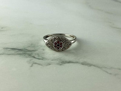 925 Sterling Silver Red Spinel, Tanzanite & Goshenite Ring Size 8.5