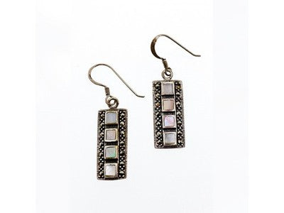 925 Sterling Silver Mother OF Pearl & Marcasites Earrings