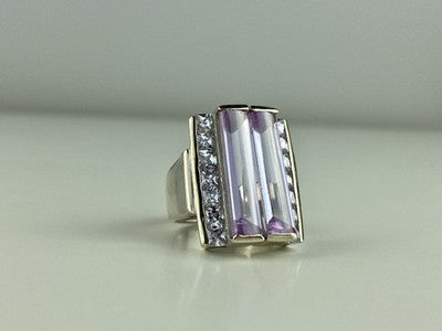 925 Sterling Silver Iolite & CZ Ring Size 7