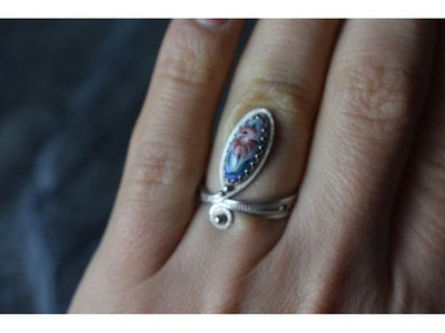 Ring with Enamel "Flowers" Size 6.5