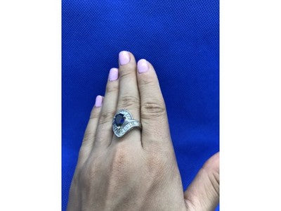 925 Sterling Silver Sapphire & CZ Ring Size 8
