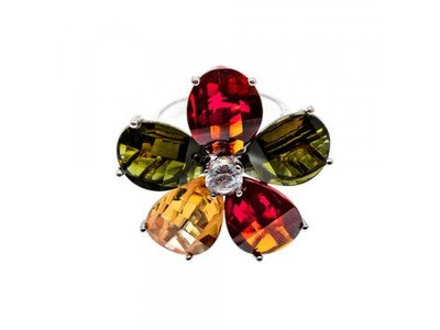925 Sterling Silver Multicolor Spinel & Goshenite Ring Size 8.5