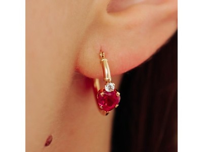 10K Yellow Gold Rubies & Diamonds Hearts Earrings