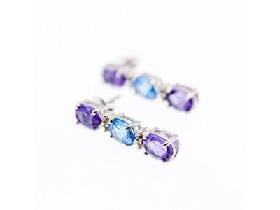925 Sterling Silver Amethyst, Topaz & Diamonds Earrings