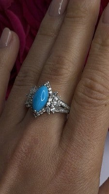 925 Sterling Silver Blue Turquoise & Beryl Stones Ring Size 9