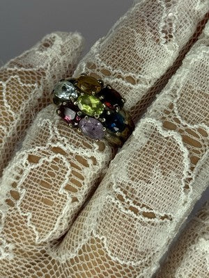 925 Sterling Silver Multicolor Spinel Ring Size 6
