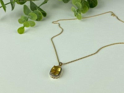 925 Sterling Silver Gold Plated Citrine Chain With Pendant Italy