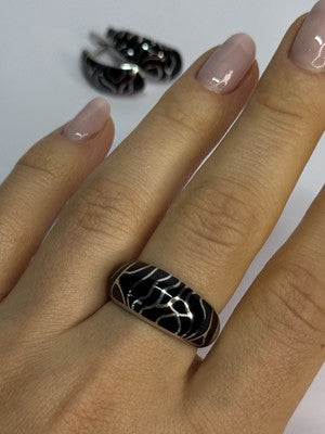 925 Sterling Silver Enamel Ring & Earrings Set Size 9