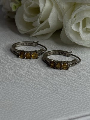 925 Sterling Silver Citrine Earrings Length 0.80 Inch