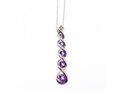 10K White Gold Amethyst & Diamond Chain With Pendant