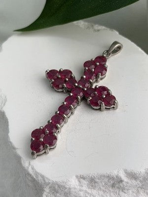 925 Sterling Silver Ruby Pendant Cross
