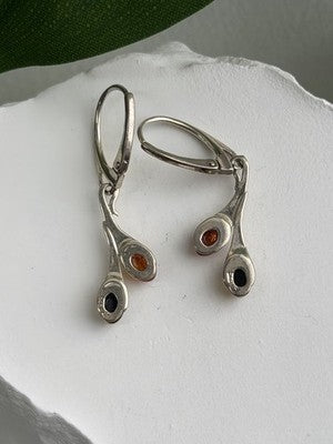 925 Sterling Silver Green & Orange Amber Earrings