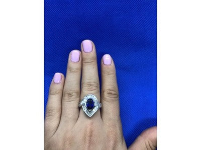 925 Sterling Silver Sapphire & CZ Ring Size 8