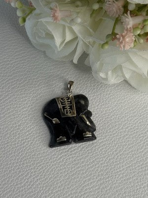 925 Sterling Silver Jade Elephant Pendant Length 1.20 Inch