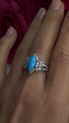 925 Sterling Silver Blue Turquoise & Beryl Stones Ring Size 9