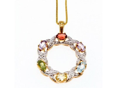 925 Sterling Silver Gold Plated Multi Gemstones "Spring" Chain With Pendant