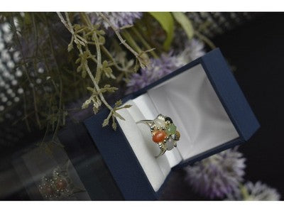 925 Sterling Silver Multicolor Agate, Nephrite & Amber Ring Size 10.25