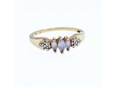 10K Yellow Gold Tanzanite & Diamonds Ring Size 7