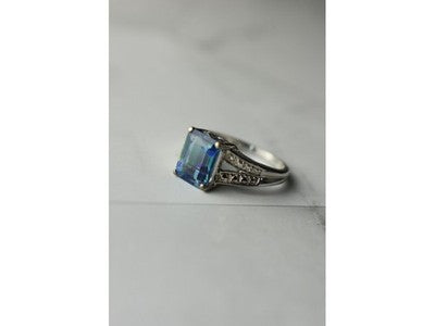 925 Sterling Silver Blue Spinel Ring Size 6.5