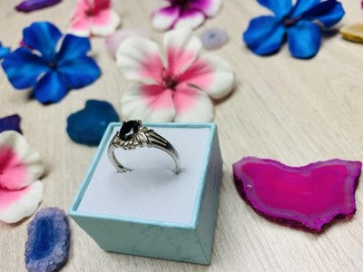 925 Sterling Silver Dark Blue Spinel Ring Size 6.5