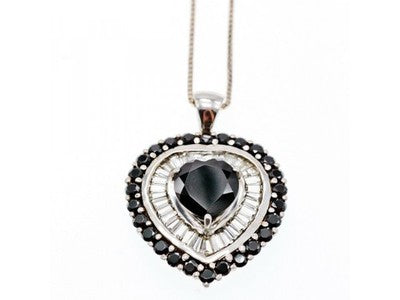 925 Sterling Silver Black Spinel & Goshenite "Heart" Chain With Pendant