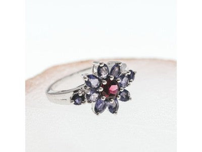 925 Sterling Silver Spinel & Tanzanite "Flower" Ring Size 9