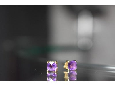 10K Yellow Gold Amethyst Earrings