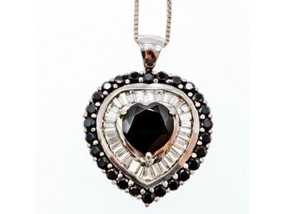 925 Sterling Silver Black Spinel & Goshenite "Heart" Chain With Pendant