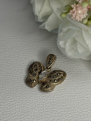 925 Sterling Silver Butterfly Beryl & Marcasite Pendant Length 0.90 Inch