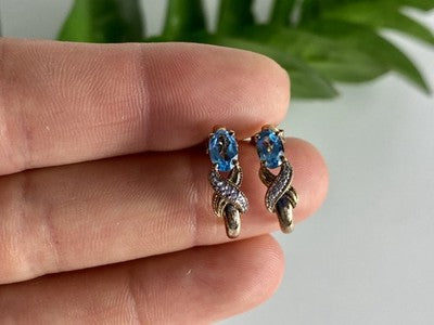 925 Sterling Silver Gold Plated Topaz Stud Earrings