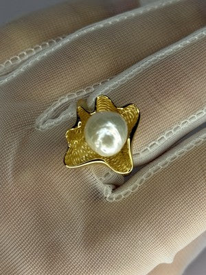 925 Sterling Silver  Gold Plated Pearl  "Ocean Mood" Ring Size Adjustable