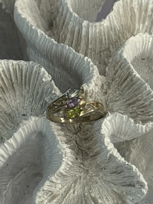 925 Sterling Silver Peridot, Amethyst & Topaz Ring Size 8