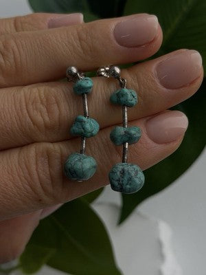 Vintage Turquoise Dangle 925 Sterling Silver Earrings