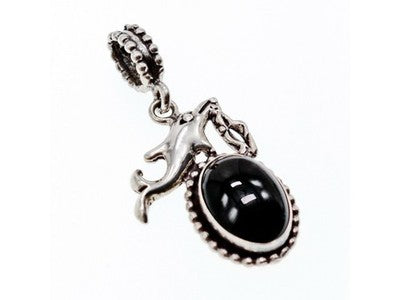925 Sterling Silver Onyx Dolphin Pendant