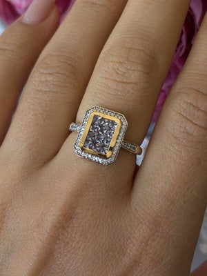 925 Sterling Silver Gold Plated Tanzanite & Beryl Ring Size 8