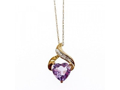 10 K Yellow Gold Amethyst & Diamond "Heart" Chain With Pendant