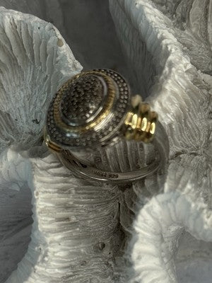 925 Sterling Silver Gold Plated Part Diamond Ring Size 6