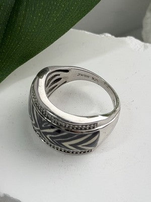 JWBR 925 Sterling Silver Enamel Zebra Stripe Diamonds Ring Size 8