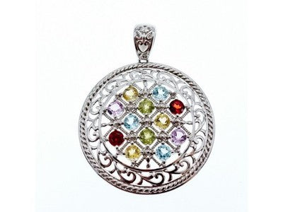 925 Sterling Silver Multi Gemstones Pendant
