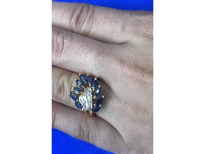 925 Sterling Silver Gold Plated Sapphire & CZ Ring Size 7