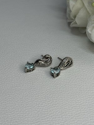 925 Sterling Silver Blue Topaz Heart Earrings Length 0.85 Inch