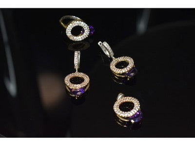 925 Sterling Silver with Gilding Violet Alpanite & CZ Set