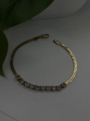 925 Sterling Silver 14K Yellow Gold Plated Aquamarine Bracelet 7