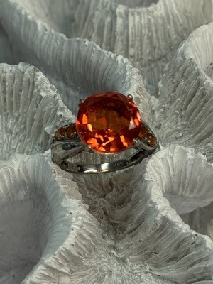 925 Sterling Silver Orange Spinel Ring Size 6